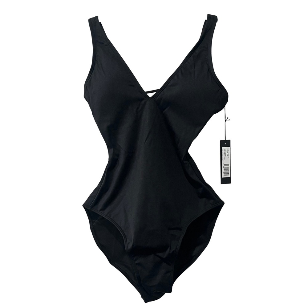 TA3 Plungey Sculpting One Piece‎ Swimsuit Black Lace Up Back XS Reg/Long NEW